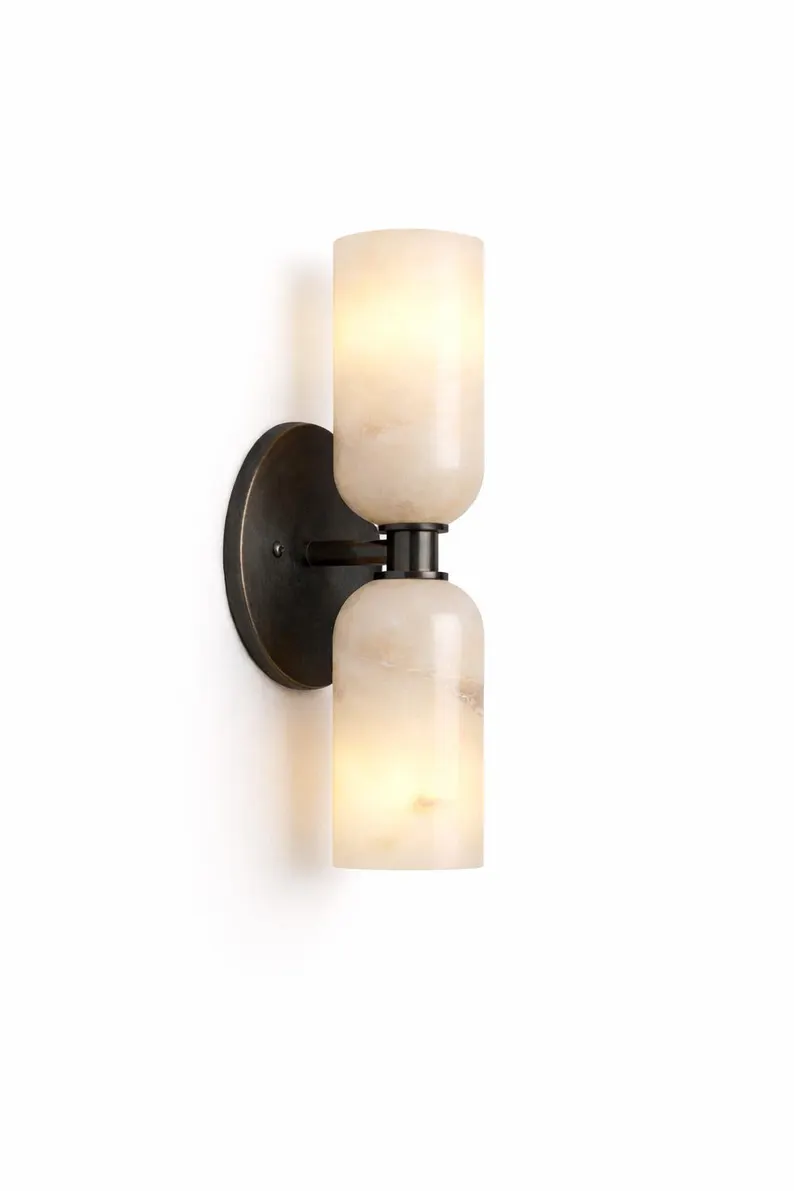 Handmade Brass Wall Sconce Ribbed Alabaster Shade Mid Century Bedroom Modern Light Lamp Fixture