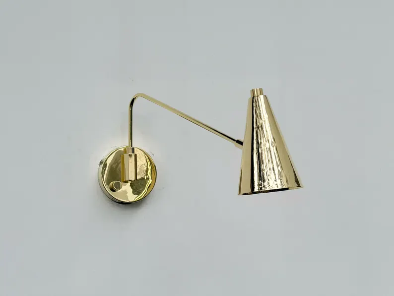 1 Light Raw Brass Wall Sconce Lamp Mid Century Modern Italian Fixture Cone Handcrafted