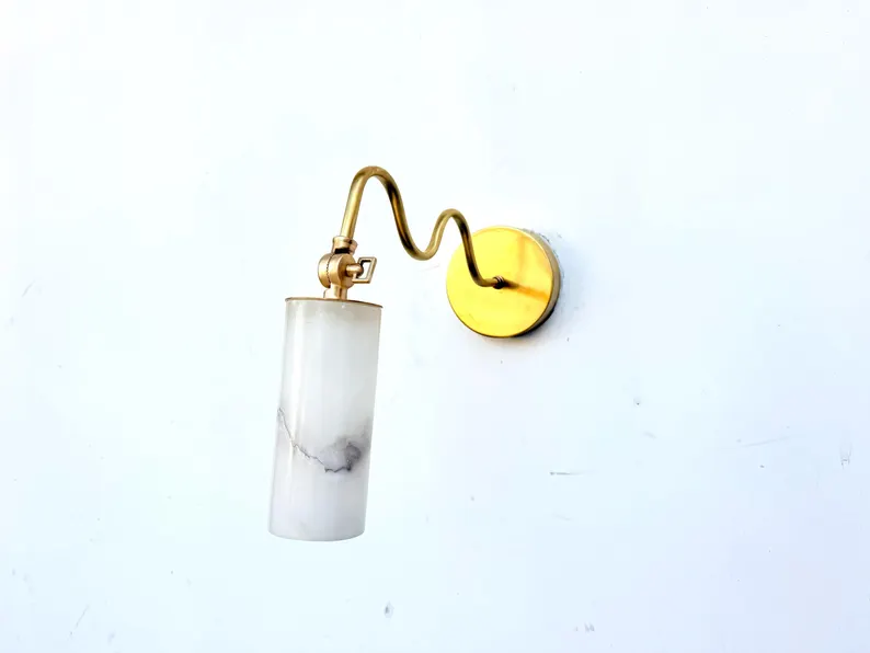 Alabaster Slim Cylinder Sconce with Brass Modern Minimalist Handmade Wall Lamp